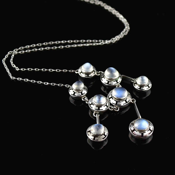 Vintage Arts and Crafts Silver Moonstone Necklace - Boylerpf