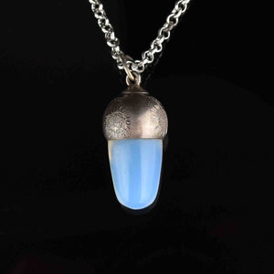 Silver Opaline Sunflower Acorn Charm Pendant Necklace - Boylerpf