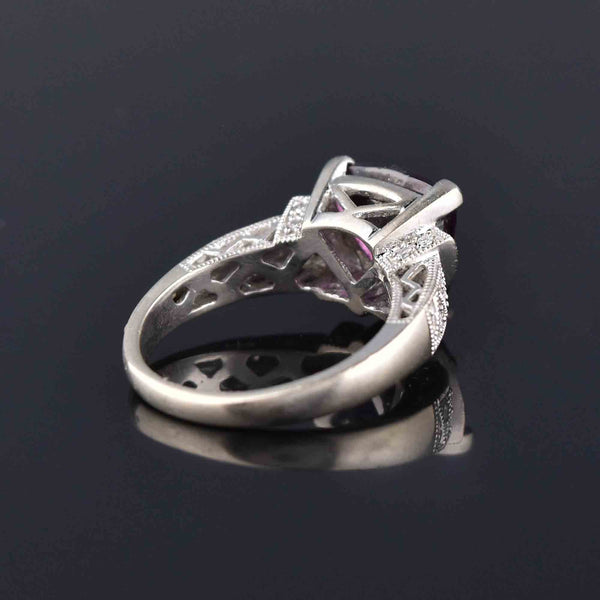 Estate Diamond Trillion Cut Amethyst Ring in 14K White Gold - Boylerpf
