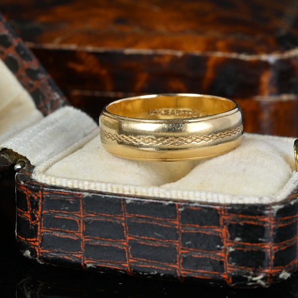 Vintage Art Carved 14K Gold Ring Wedding Band - Boylerpf