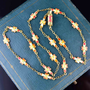 Orange Enamel Flower Chain Necklace - Boylerpf