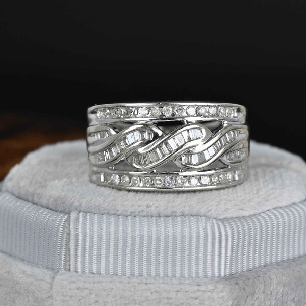 Wide Baguette Diamond Band Ring in 10K White Gold - Boylerpf
