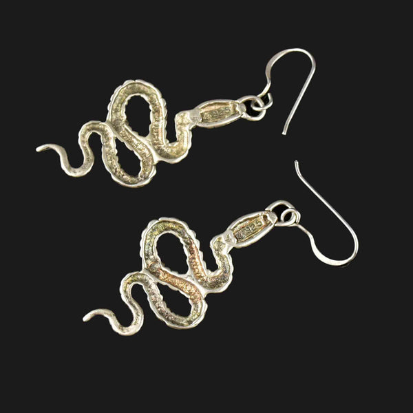 Vintage Engraved Sterling Silver Snake Earrings - Boylerpf