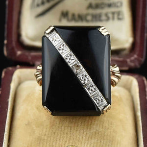 Vintage 10K Gold Diamond Black Onyx Ring - Boylerpf