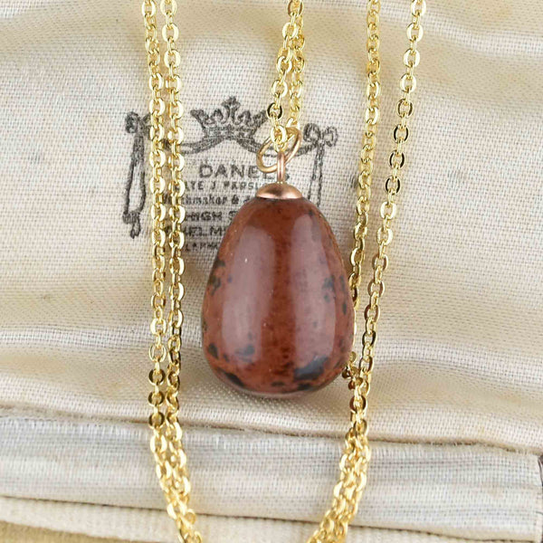 Vintage Gold Jasper Egg Pendant Necklace - Boylerpf