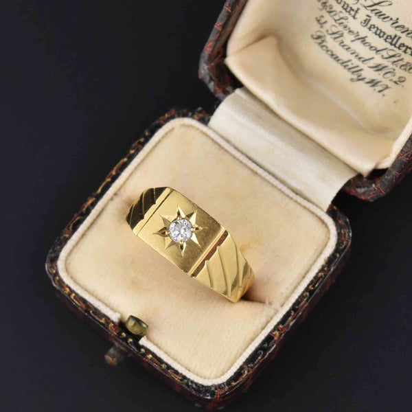 Heavy Vintage 18K Gold Mens Signet Diamond Ring - Boylerpf