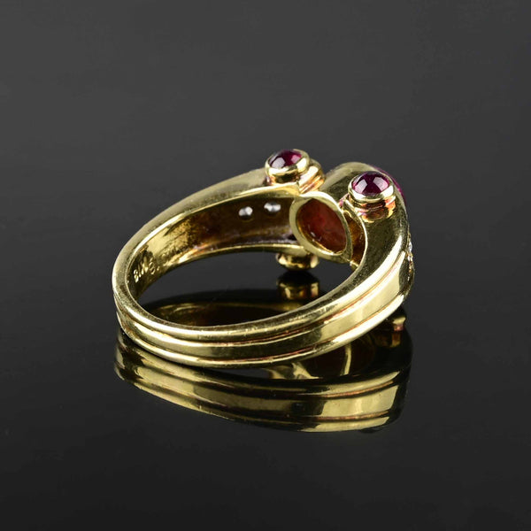 18K Gold Ruby Cabochon Diamond Band Ring - Boylerpf