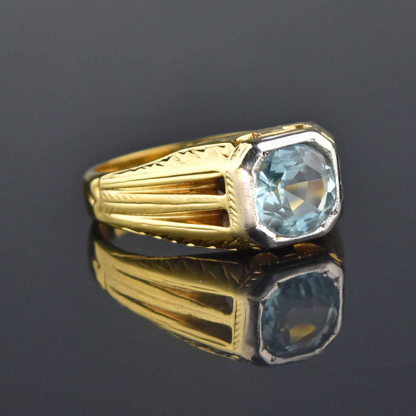 Art Deco 14K Gold European Cut Aquamarine Ring, Sz 9.75 - Boylerpf