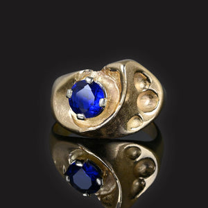 Modernist Heavy 14K Gold Sapphire Owl Ring - Boylerpf