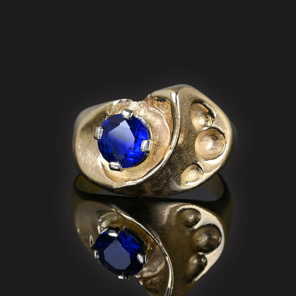 Modernist Heavy 14K Gold Sapphire Owl Ring - Boylerpf