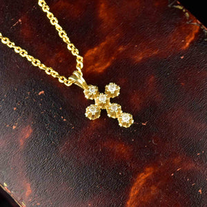 Vintage 14K Gold Diamond Cross Pendant Necklace - Boylerpf