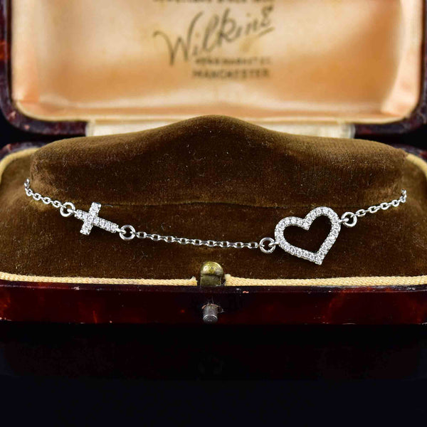 Sterling Silver Diamond Heart Cross Bracelet - Boylerpf