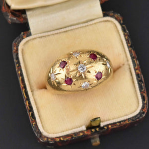 Estate Diamond & Ruby Heavy 14K Gold Dome Ring - Boylerpf