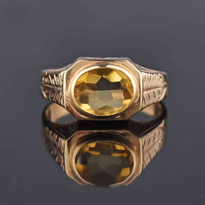 Art Deco Gold Smooth Top Citrine Ring, Sz 8.75 - Boylerpf