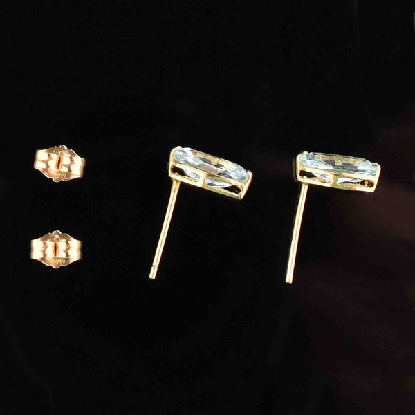 Vintage 10K Gold Marquise Cut Aquamarine Post Earrings - Boylerpf