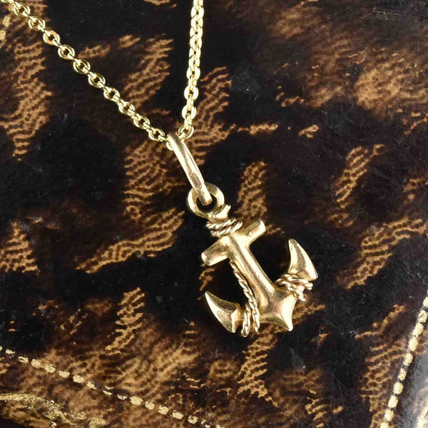 Vintage Anchor Rope Gold Pendant Necklace - Boylerpf