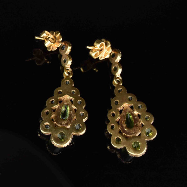 Vintage Victorian Style Peridot 9K Gold Chandelier Earrings - Boylerpf