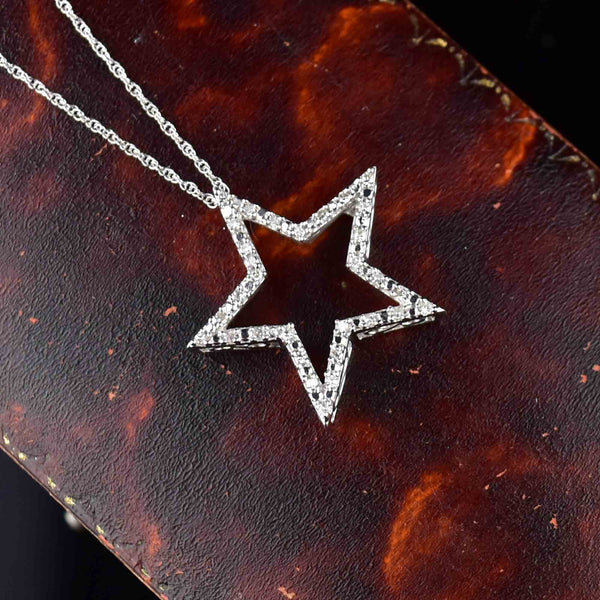 10K White Gold Diamond Star Slider Pendant Necklace - Boylerpf