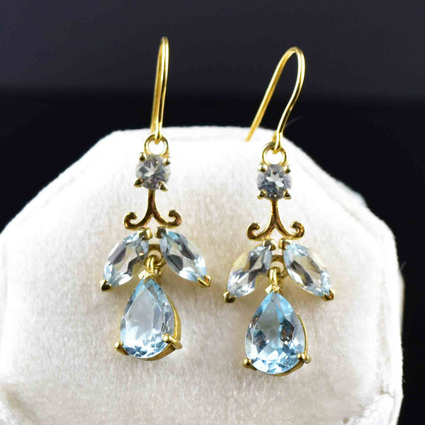Vintage Gold Blue Topaz Leaf Earrings - Boylerpf
