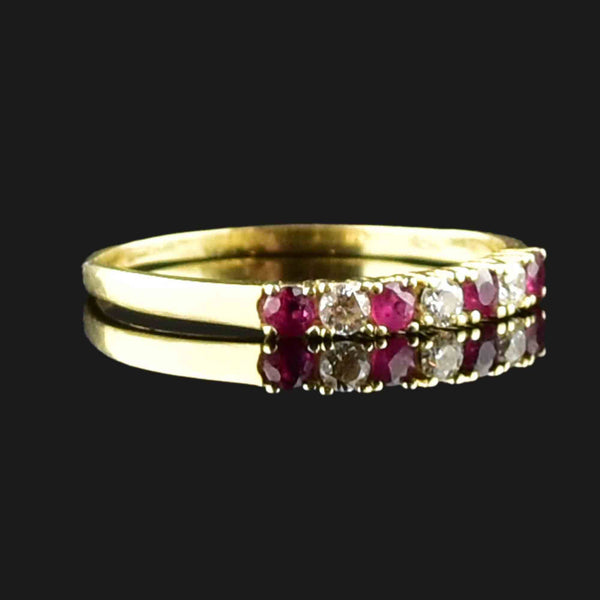 Vintage 14K Gold Diamond Ruby Half Eternity Band Ring - Boylerpf