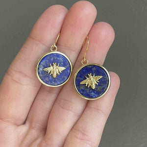 Vintage Gold Bee Lapis Lazuli Earrings - Boylerpf