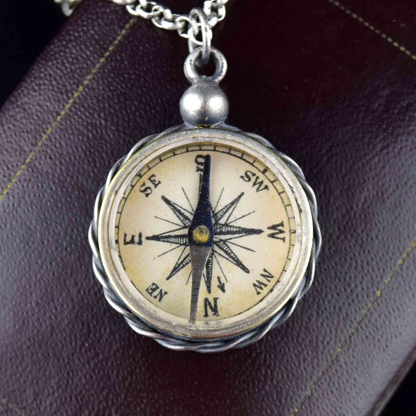 Sterling Silver Working Compass Fob Necklace - Boylerpf
