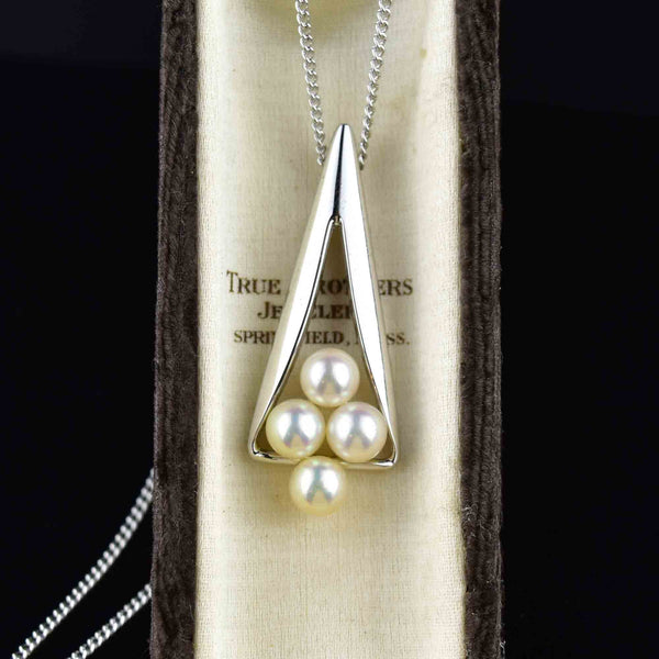 Vintage Silver Mikimoto Pearl Pendant Necklace - Boylerpf