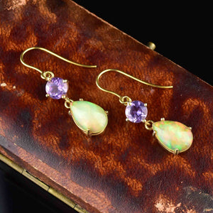 Vintage Amethyst Fire Opal Gold Dangle Earrings - Boylerpf