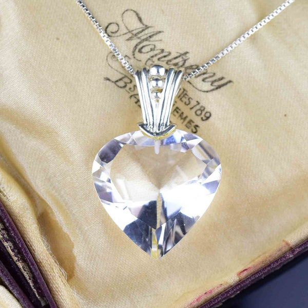 Vintage Silver Quartz Heart Pendant Necklace - Boylerpf