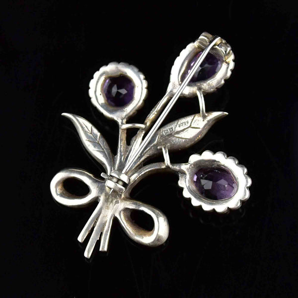 Vintage Silver Marcasite Amethyst Flower Brooch - Boylerpf