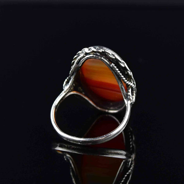 Silver Rope Carnelian Banded Agate Ring - Boylerpf