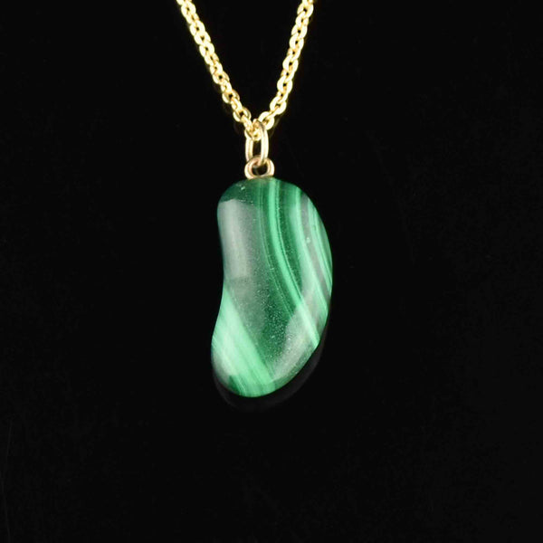 Vintage Gold Malachite Bean Pendant Necklace - Boylerpf