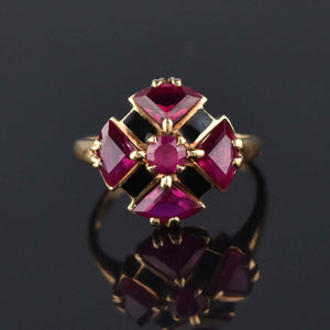 Retro Fine Gold Ruby Trillion Cut Ring, Maltese Cross - Boylerpf