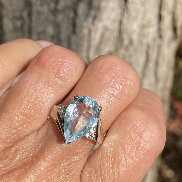 Vintage Pear Cut Aquamarine Diamond Cocktail Ring - Boylerpf