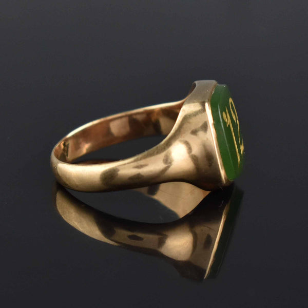 Edwardian Green Chalcedony Date Gold Signet Ring - Boylerpf