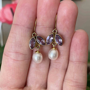 Gold Amethyst Baroque Pearl Dangle Earrings - Boylerpf
