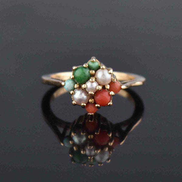 Pearl Turquoise Coral Cluster Ring in 14K Gold - Boylerpf