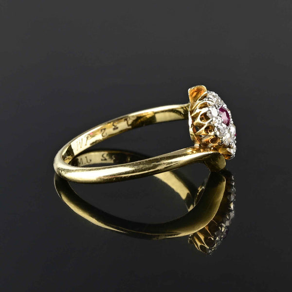 Edwardian Toi et Moi Diamond Halo Ruby Ring in 18K Gold - Boylerpf