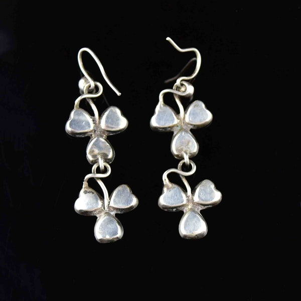 Antique Connemara Marble Silver Clover Earrings - Boylerpf
