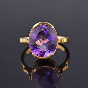 Vintage 18K Gold Italian Amethyst Cocktail Ring - Boylerpf