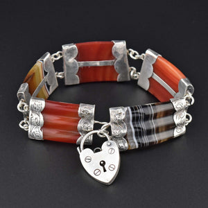 Antique Victorian Scottish Banded Agate Bracelet, Heart Padlock - Boylerpf