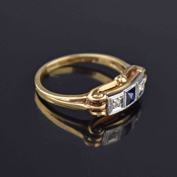 Art Deco 14K Gold Diamond Sapphire Ring - Boylerpf