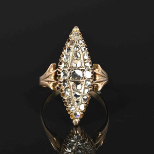 2nd Payment Antique Rose Cut Diamond 14K Rose Gold Navette Ring - Boylerpf