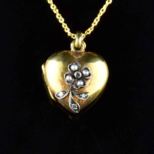 Vintage Victorian Style Diamond Pearl Heart Locket Necklace - Boylerpf