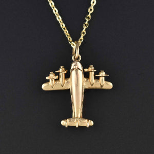 Moveable 14K Gold Airplane Charm Pendant Necklace - Boylerpf