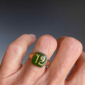 Edwardian Green Chalcedony Date Gold Signet Ring - Boylerpf