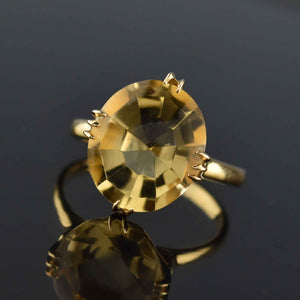 Mid Century 18K Gold Oval Smooth Top Citrine Ring - Boylerpf