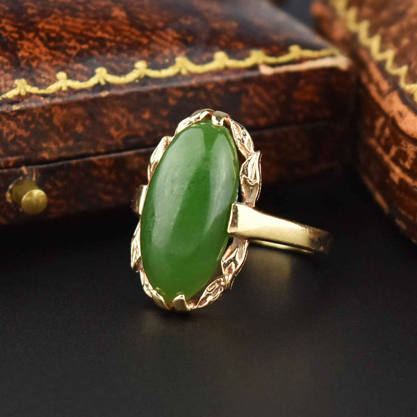 Vintage 14K Gold Natural Jade Cabochon Ring - Boylerpf