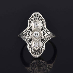 Art Deco 18K White Gold Filigree Diamond Ring - Boylerpf