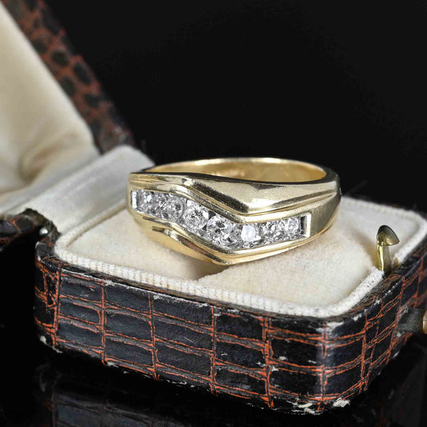 Vintage Zig Zag Diamond Band Ring in 14K Gold - Boylerpf